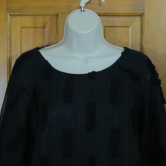 GiGiO Black Chiffon Textured Top ½ Sleeve Party Evening Oversized Large - Picture 2 of 11